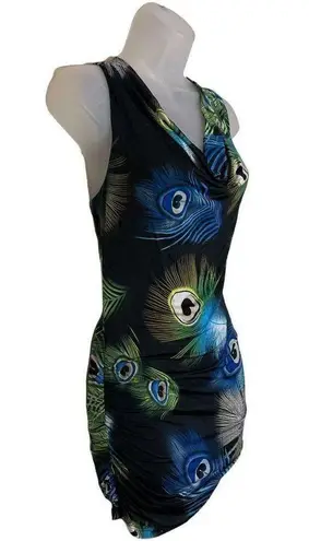 True Light Vintage 1990s Racerback Tie Tank Top Ruched Back Peacock Feathers M Size M