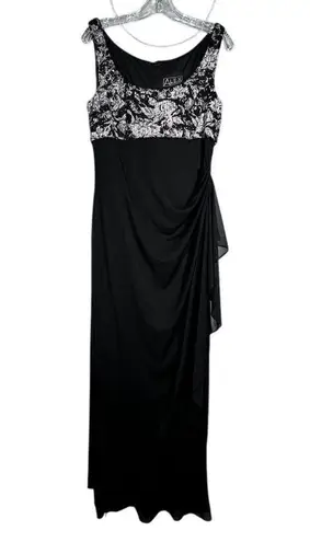 Alex Evenings Dress Womens 12 Black Silver Floral Gown Formal Party Wedding