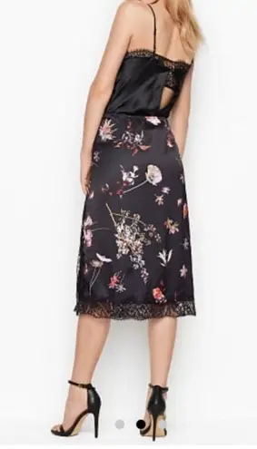 Victoria's Secret VS Lace Satin Slip Skirt Black Floral XS -XL