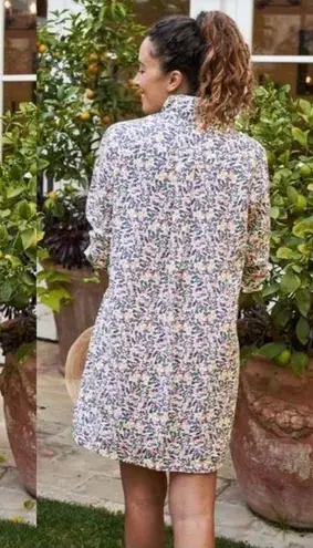 Frank & Eileen Sz XS Bright Neon Floral Linen Hunter Step Hem Shirt Dress