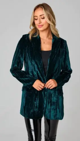 Buddy Love Heff Crushed Velvet Blazer in Dark Forest, size S Green