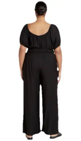City Chic Erica Jumpsuit Wide Leg Tassel Ties Puff Sleeve Black XL / 22