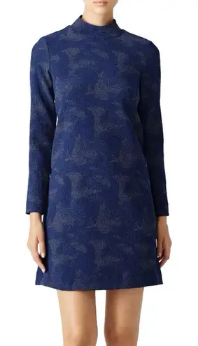 Hunter Bell Polly Blue Mock Neck A-Line Dress Size 0 Long Sleeves Above the Knee