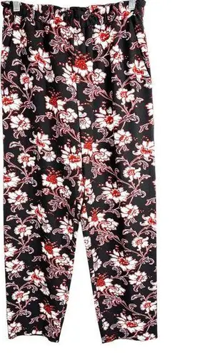 Club Monaco Size 6 Pants Floral Ruffled Elastic Waist Red Black Blue Stretch 338