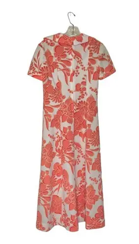 Vintage Handmade Peach White Floral Polyester Midi to Maxi Hostess Dress Size M