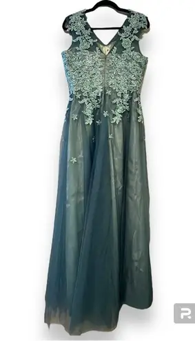 JAEDEN formal green a line v neck floral tulle dress prom wedding bridesmaid NWT Size undefined