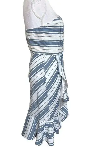 Lulus  Delfino Blue and White Striped Ruffled Strapless Midi Dress Womens Size M