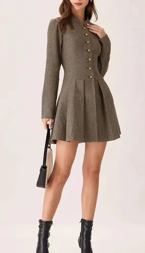Rihoas Brown Button Pleated Mini Dress Size M