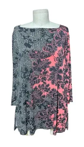 Clara Sun Woo Floral Print Tunic Black Red Pink Floral Lace Print Size Medium