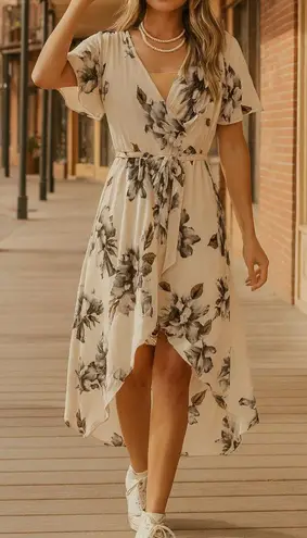 TUA Women's White Floral High Low V