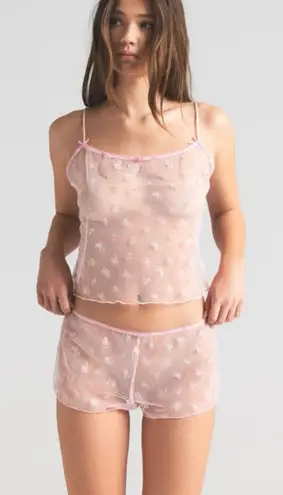 SKIMS Camisole Shorts Set Sz 2X 16-18 Cherry Blossom Multi Tulle Lounge Sleep