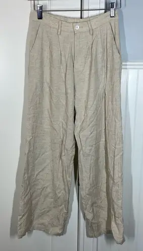 Sundays khaki hemp cotton cropped wide leg trouser pant size small coastal