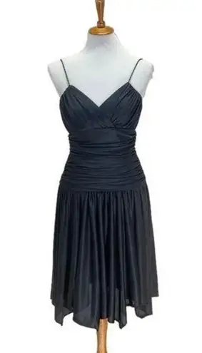 Betsy and Adam Sz 5 6 Vintage Dress Ruched Black Satin 80’s 90’s