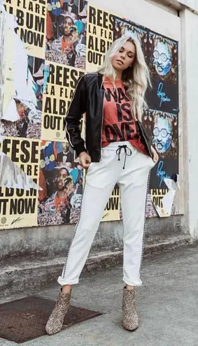 Koral Activewear metallic bead embellished egret vanilla scuba sweatpants pants