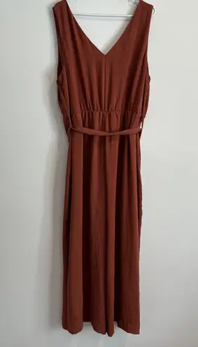 DEX Button Down Sleeveless Wide Leg Jumpsuit Women's 2X Rust Brown V