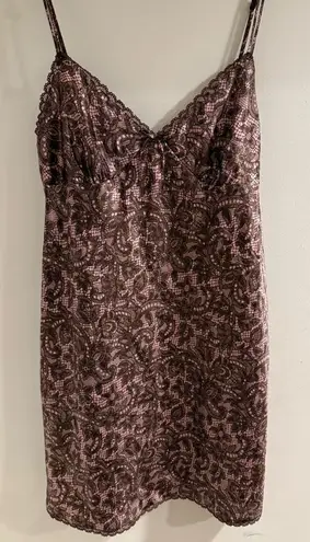 Morgan Taylor Intimates Pink Brown Soft Silky Satin Floral Slip Dress Large
