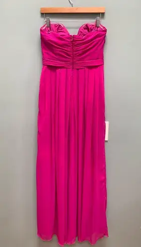 Badgley Mischka Collection Magenta Fluorescent Chiffon Strapless Gown 10