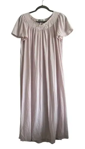 Vintage Miss Elaine Short Sleeve Long Pink Nightgown Nylon Dress Flowers Size M Size M