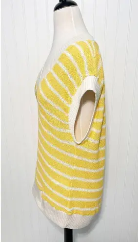 ZARA  Oversized Striped Knit V-Neck Sweater Vest Sleeveless Yellow White Small