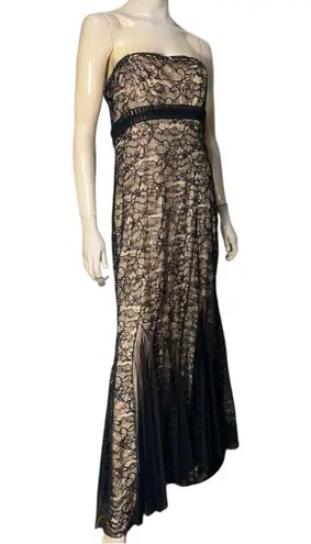 Badgley Mischka Vintage NWT Size 14 Black Lace Rhinestone Formal Strapless Gown