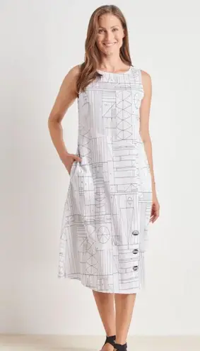 Habitat Tribal Easy Swing Linen Blend Button Detail Dress w/ Pockets Sz Small