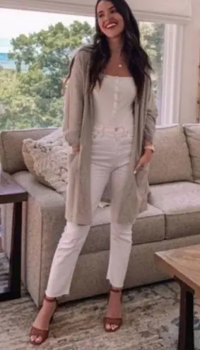 Donni Draped Cardigan Ribbed Sweater Duster Tan Taupe Size M