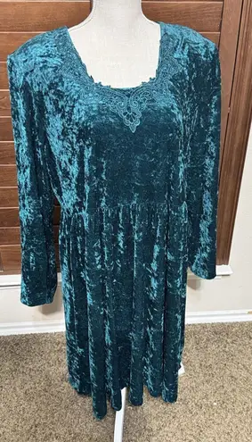 VTG Y2K Jazz II Dress Green Crushed Velvet plus sz 18 Lace Romantic Whimsigoth