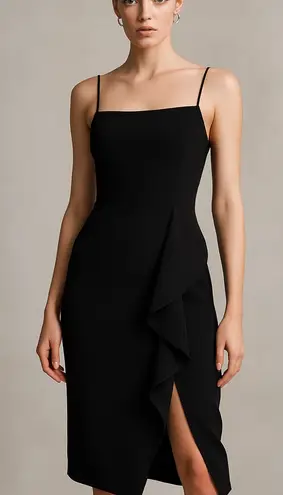 Bardot Black Asymmetrical Ruffle Midi Dress