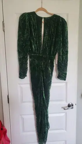 Torn By Ronny Kobo Ronny Kobo Astrid Ruched Jacquard Green Velvet Long Sleeve Silk Blend Dress. A14