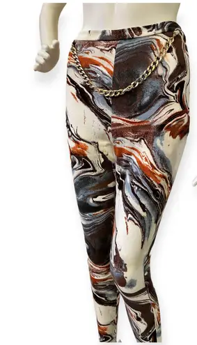 FashioNova Marble Print Leggings W/ Gold Chain 