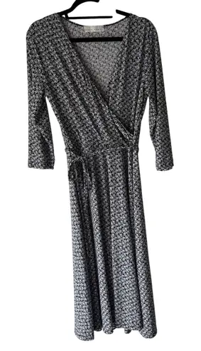 Kelly Renee Black White Patterned Wrap Maxi Dress L Old Money Horse Race Blue Size L