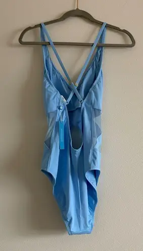 Bleu Rod Beattie NWT Women's Don’t Mesh with Me V-Neck One-Piece in Skyline 12