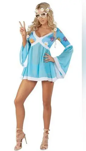 NEW Starline Flower Power Hippie Costume Size Large Blue