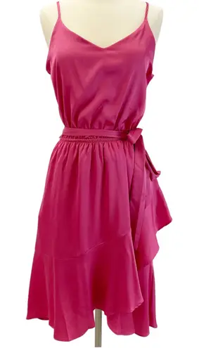 Tahari A.S.L. Womens S Dress Ruffle Bright Pink Satin Summer Flirty Barbiecore