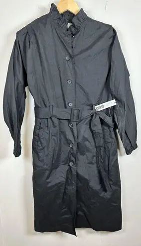 Amuse Society  Black Ginger Woven Trench Coat Jacket Size X Small Ruffle Neckline