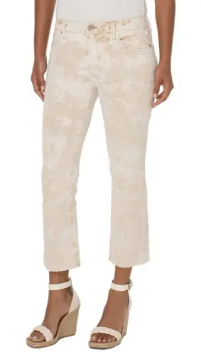 Stitch Fix Liverpool Hannah Crop Flare Biscuit Tan Tie Dye Raw Hem Size 10/30