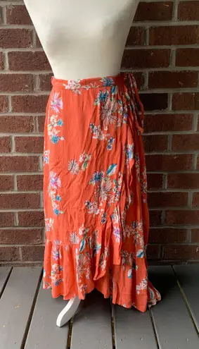 Floral Wrap Skirt Orange Size M