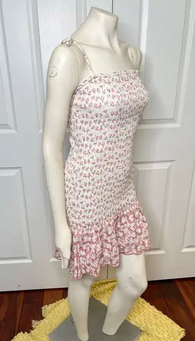 The Impeccable Pig Hello Darling White Floral Smocked Mini Dress w/ Eyelet Hem