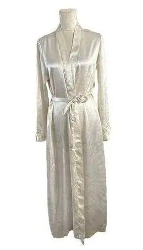 Vintage Satiny Lace Floral Print Belted Robe Sexy Whimsical Feminine Size S/M