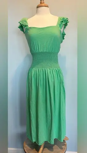 Nation Ltd 100% Pima Cotton Brittini Smocked waist ruffle sleeve midi dr…