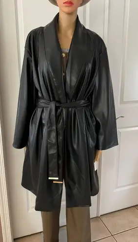 Kenneth Cole New York Vegan Leather Shawl Collar Belted Jacket