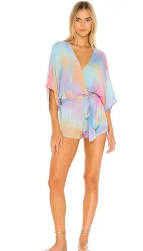 Indah  x REVOLVE Sunday romper pastel tie dye kimono sleeves and surplice top