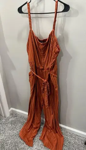 Torrid  Women 4 4X Plus Orange Rust Stripe Challis Wide Leg Jumpsuit Tie Waist