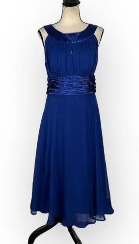 Dressbarn Collection Dress Women's 10 Blue Chiffon Midi A