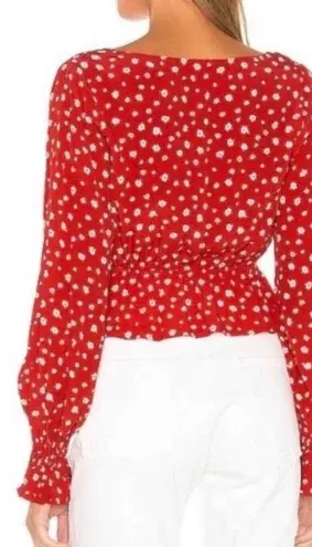 Privacy Please NEW Red Floral Long Sleeve Scoop Peplum Blouse Crop Top Size XS