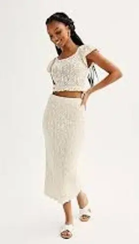 FRESHMAN 1996 Crochet Top Flutter Sleeve Small S