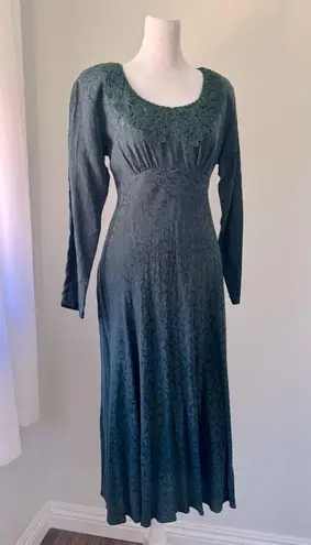 Vintage ‘90s Carole Little Dark Green Collared Scoop Neck Long Sleeve Midi Dress Size XXS