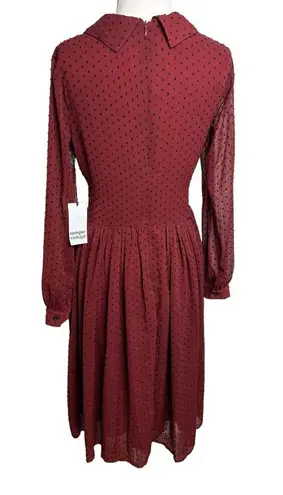 Unique Vintage NWT  Swiss dot collared dress burgundy Sz S