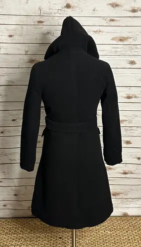 London Fog classic witchcore gothic black wool hooded belted overcoat Size 12