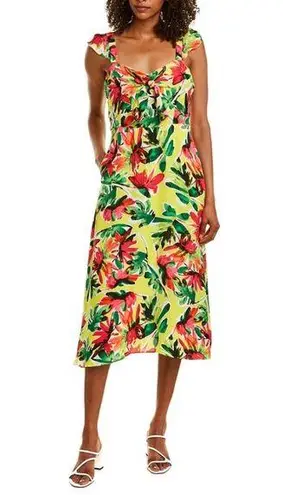 Julia Jordan Floral Dress Yellow Multi Ruffle Shoulder Midi Size 6 NWT $129.00